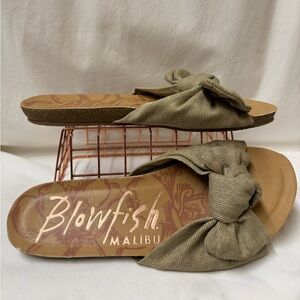 Blowfish Knot-Tie Slide Sandals in Olive Green